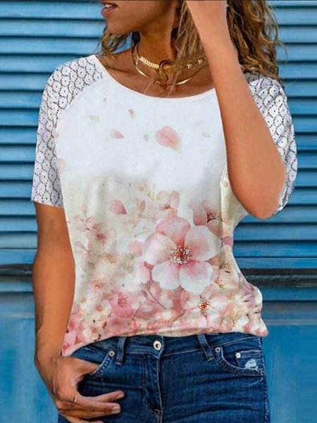 

Cotton Blends Casual Short Sleeve T-Shirt, White, T-Shirts