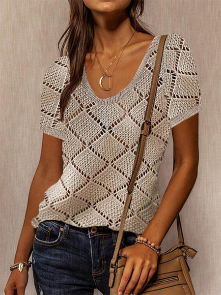 

Plain V neck Short Sleeve Casual T-Shirt, Khaki, T-Shirts