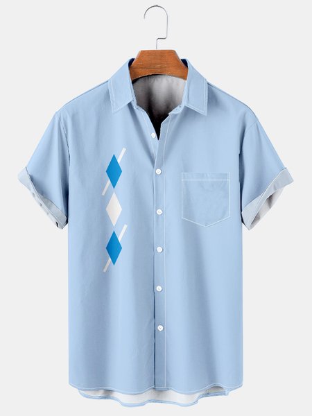 

Mens Geometric Print Casual Breathable Short Sleeve Shirt, Light blue, Men's Floral shirt