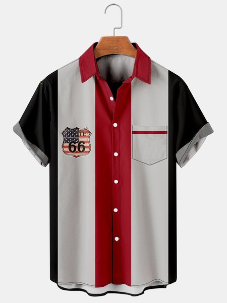 

Mens Racing Print Casual Breathable Bowling Shirt, Black-red, Men's Floral shirt