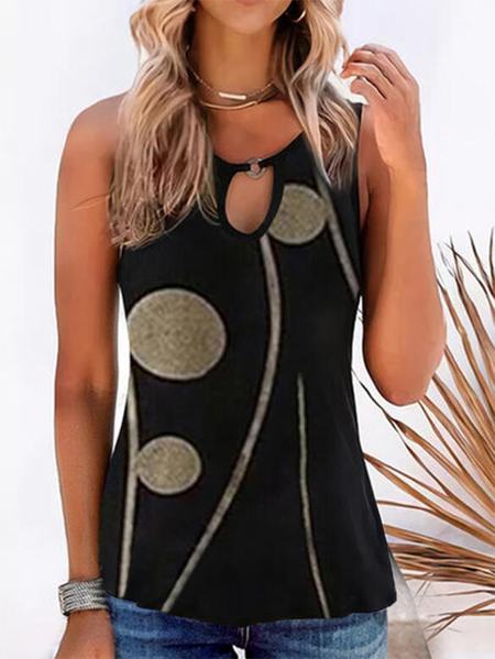 

Boho Geometric Sleeveless Knit Tank Tops, Black, Tank Top