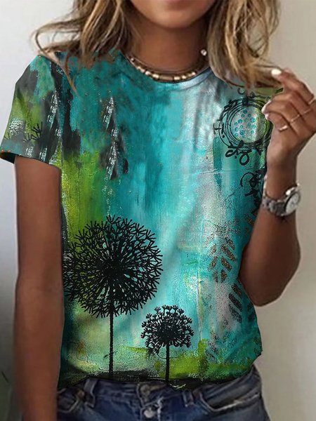 

Round Neck Casual Short Sleeve T-Shirt, Multicolor, T-Shirts