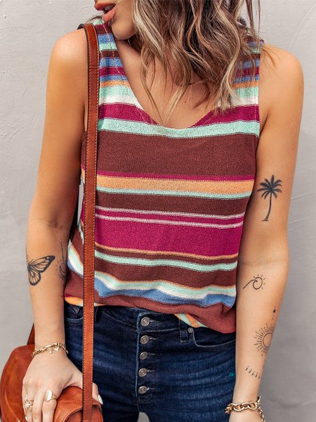 

Striped Acrylic Sweater Vest, Multicolor, Tanks & Camis