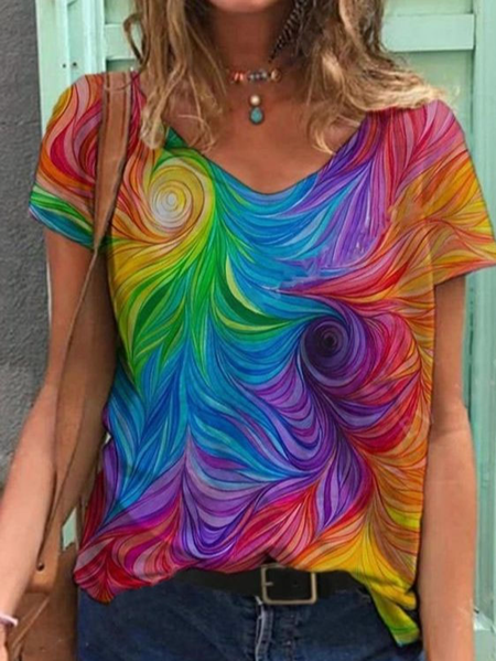 

V Neck Regular Fit Ombre Short Sleeve T-Shirt, Multicolor, T-Shirts