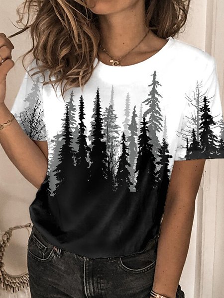 

Casual Round Neck Loosen Short Sleeve T-Shirt, Black, T-Shirts