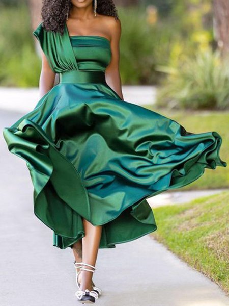 

Regular Fit Elegant Short Sleeve Woven Dress, Green, Maxi Dresses