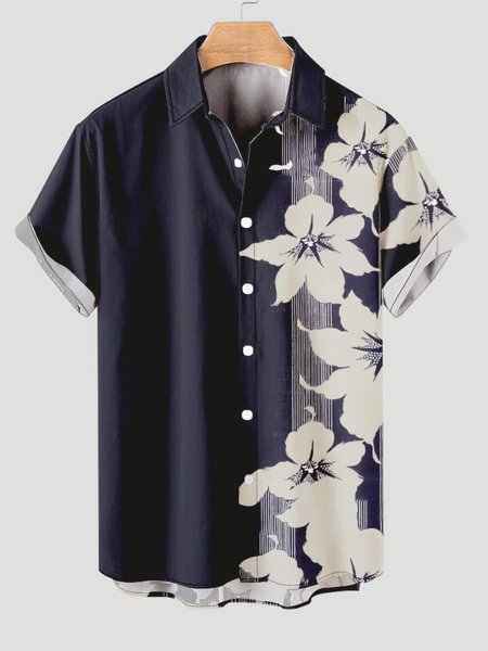 

Leisure resort style floral print short-sleeved shirt, As picture, Short Sleeves Shirts