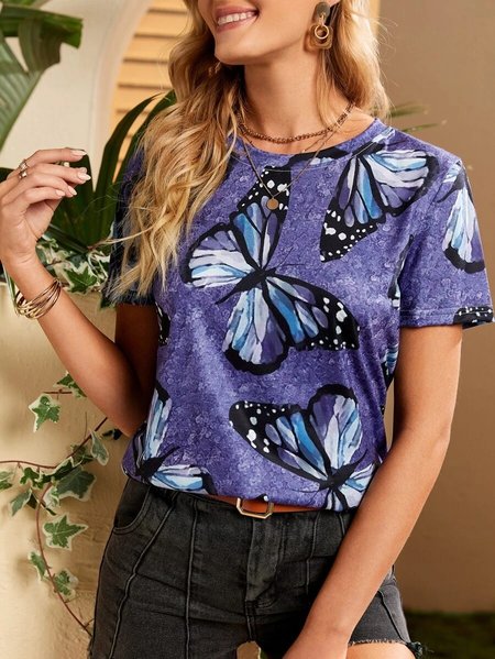 

Casual Short Sleeve T-Shirt, Purple, T-Shirts