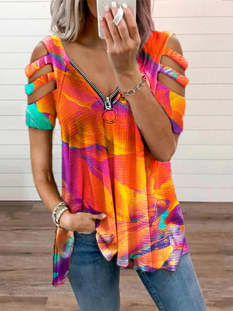 

Loosen Ombre Casual Short Sleeve Tops, Multicolor, T-Shirts