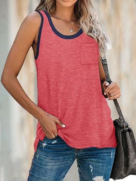 

Solid Color Loose Casual Vest, Pink, Tanks & Camis