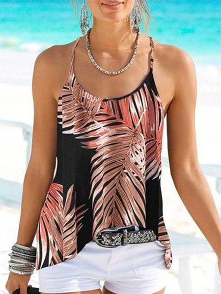 

Boho Leaves Knit Tank, Multicolor, Tank Top