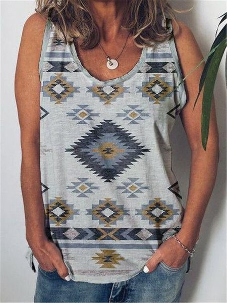 

Cotton Blends Crew Neck Knit Tank Tops, Gray, Tank Top