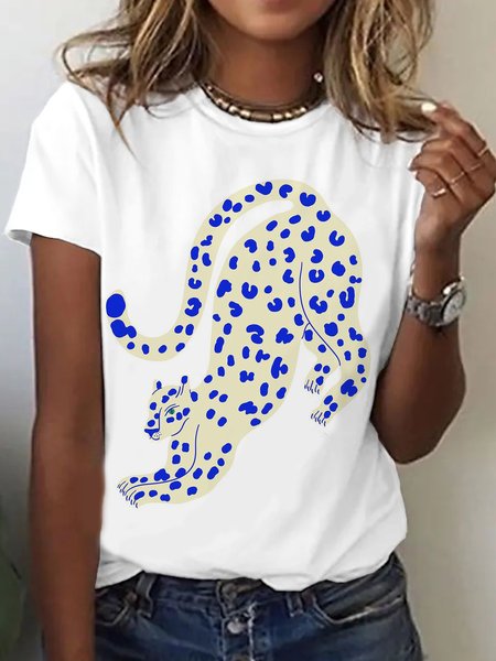 

Casual Crew Neck Loosen Short Sleeve Printed T-Shirt, White, Tees