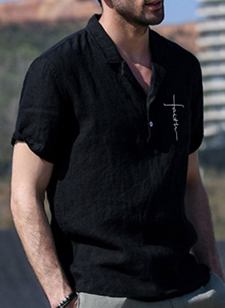 

Lapel Vintage Short Sleeve Shirt, Black, Blouses&Shirts