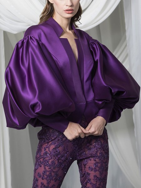 

Bishop Sleeve Elegant Regular Fit Formal Top, Purple, Tops