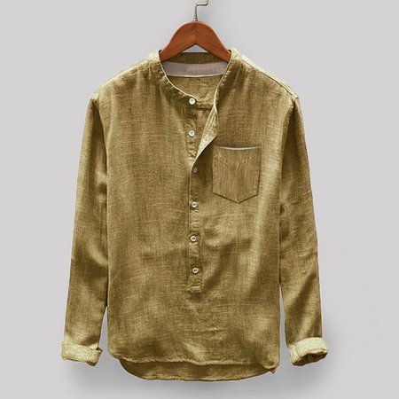 

Casual Crew Neck Cotton Long Sleeve Shirt, Yellow, Blouses&Shirts