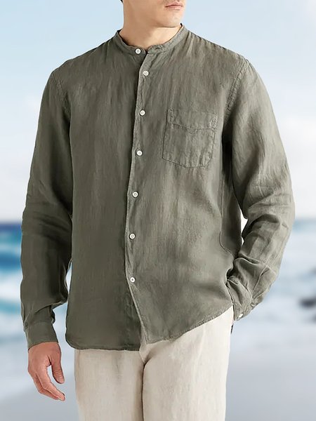 

Men's Stand Collar Long Sleeve Shirt, Green, Blouses&Shirts