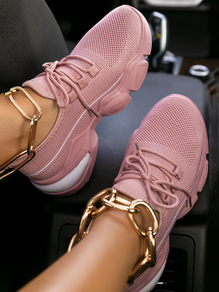 

Comfortable Lace-Up Sneakers in Simple Fabric, Pink, Athletic & Casual Shoes