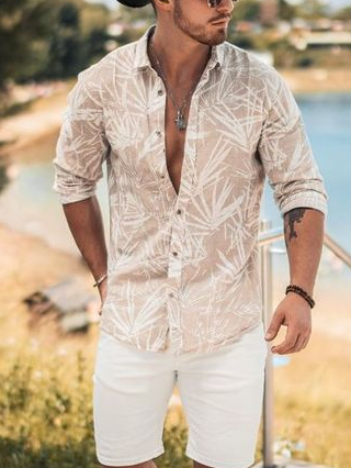 

Shirt Collar Vintage Cotton Long Sleeve Shirt, As picture, Blouses&Shirts