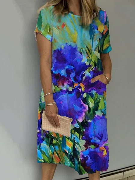

Famous Painting Series Oil Painting Printing Spring New Explosive Value Comfortable Women's Short Sleeve Dress, Multicolor, Dresses