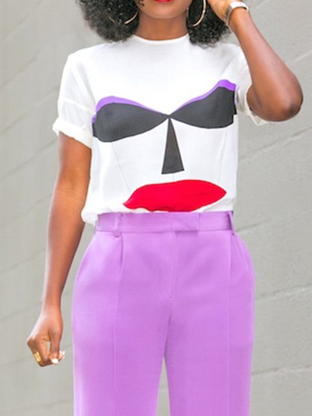 

Casual Loosen Crew Neck Short Sleeve T-Shirt, White, Tees