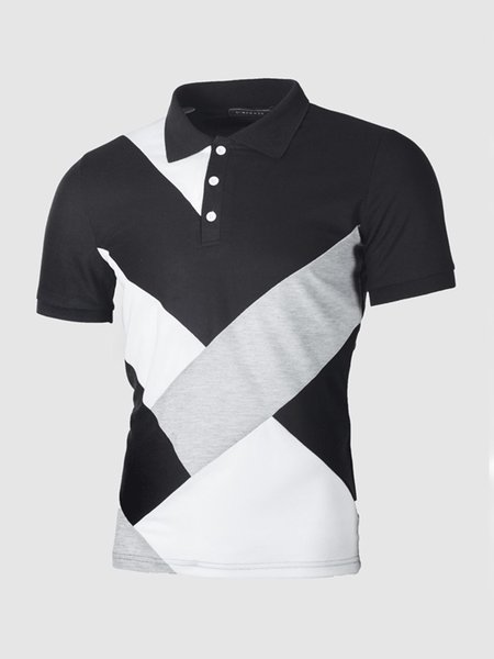 

Mens Patchwork Polo Shirt, Black, Men's t-shirts