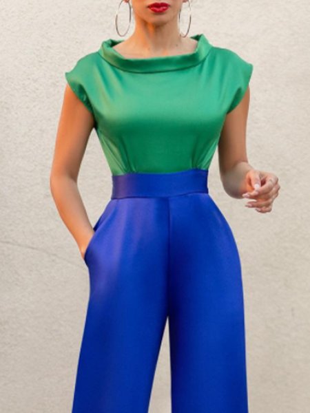 

Daily Simple Solid Short Sleeve Stand Collar Top, Green, Tops