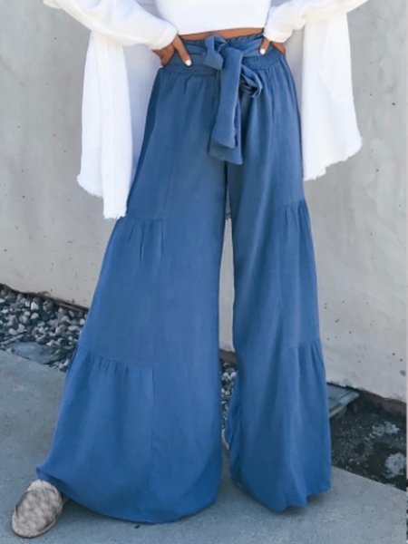 

Loosen Vintage Pants With Belt, Blue, Pants