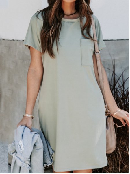 

Casual Loosen Crew Neck Short Sleeve Knit Dress, Green, Mini Dresses
