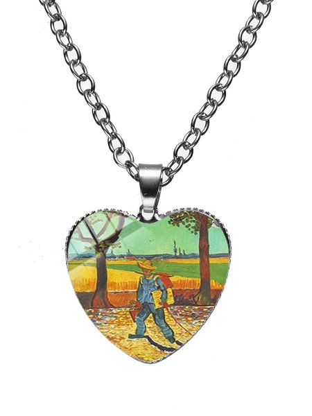 

JFN Time Gem Starry Sky Sunflower Ooil Painting Necklace, 14, Necklaces