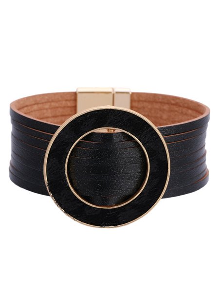 

Boho Stripe Bracelet with Round Buckle, Black, Bracelets
