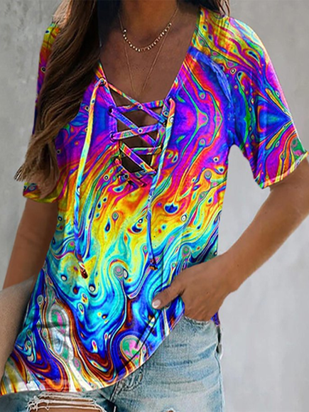 

Regular Fit Casual Ombre Cotton Blends Short Sleeve Tops, Multicolor, T-Shirts