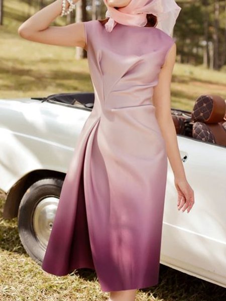 

Ombre Elegant Short Sleeve Woven Dress, Purple, Maxi Dresses