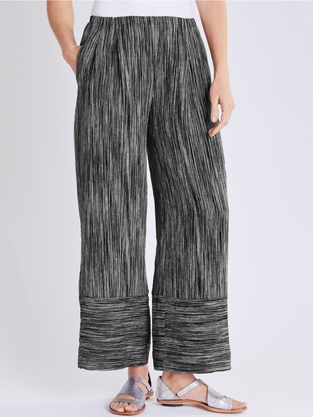

Casual Loosen Striped Wide Leg Pants, Black, Pants