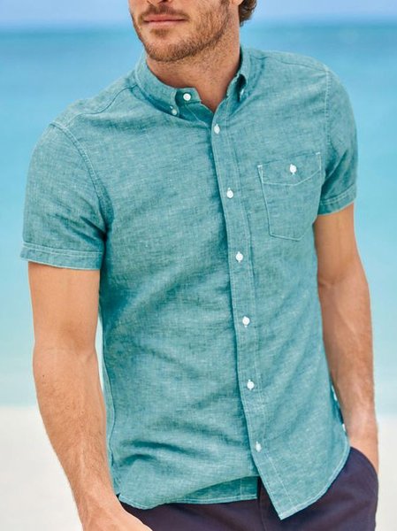 

Casual Shirt Collar Short Sleeve Short Sleeve Shirt, Green, Blouses&Shirts