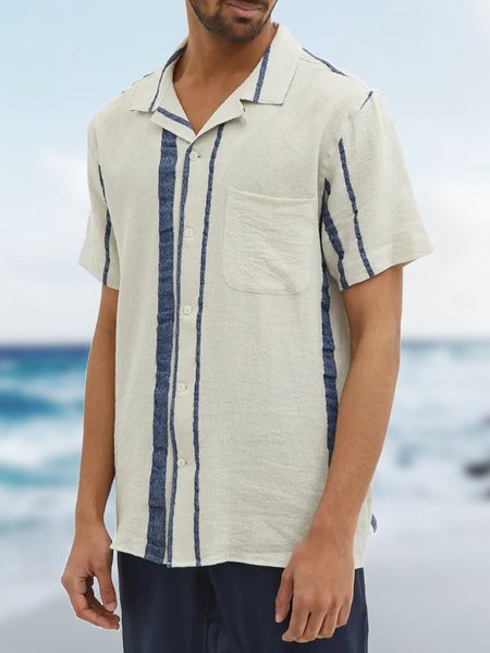 

Men's Striped Print Short Sleeve Shir, White, Blouses&Shirts