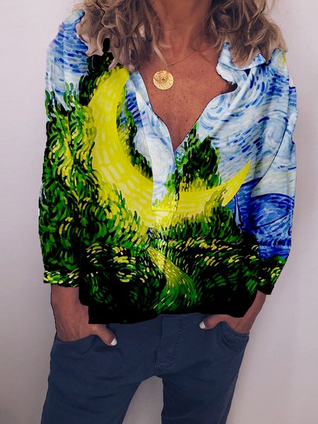 

Famous paintings oil painting printing spring new explosion models value-for-money comfortable ladies long-sleeved tops, Multicolor, Long sleeve tops