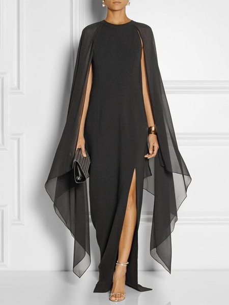 

Regular Fit Solid Elegant Maxi Dress, Black, Mini Dresses