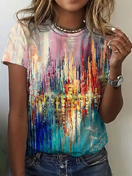 

Ombre Casual Cotton Blends Short Sleeve T-Shirt, Multicolor, T-Shirts