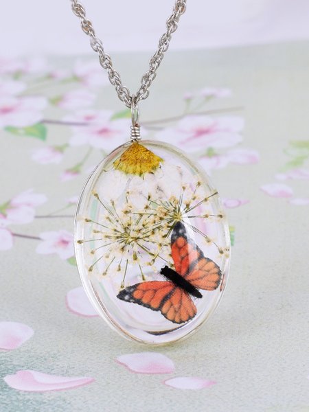 

Vintage Time Gemstone Glass Dried Flower Necklace, White, Necklaces