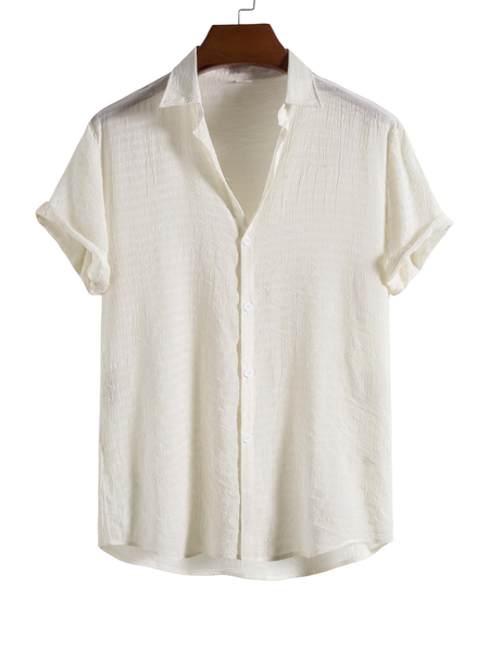 

Cotton And linen Style American Casual All-match linen Texture Shirt, Off white, Men's Floral shirt