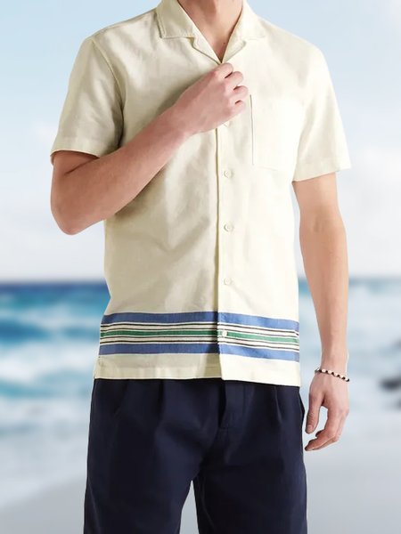

Men's Striped Print Short Sleeve Shirt, White, Blouses&Shirts