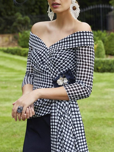 

Polka Dots Lady Regular Fit Three Quarter Top, Black-white, Tops