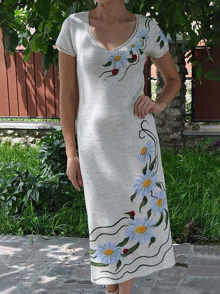 

Floral V Neck Short Sleeve Knit Dress, Gray, Maxi Dresses