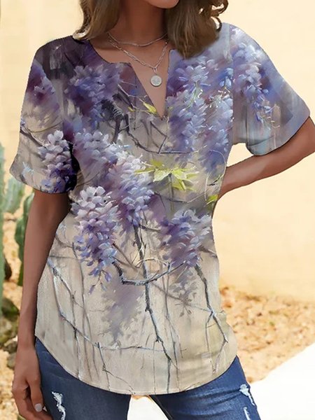 

Casual floral print spring new hot style casual women's short-sleeved top, Multicolor, T-Shirts