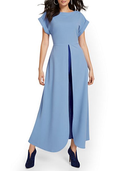 

Daily Solid Short Sleeve Slit Top, Blue, Tops