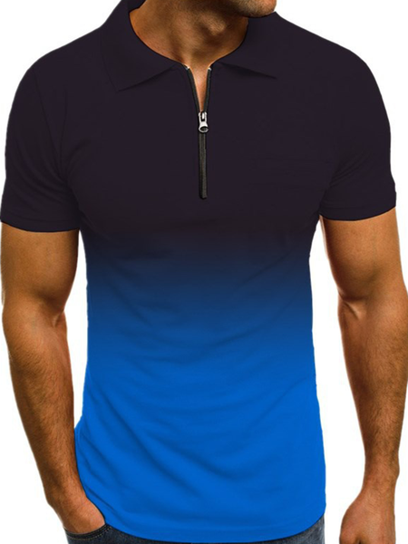 

Casual Art Collection Abstract Print Gradient Element Lapel Short Sleeve Print POLO Top, Blue, Men's t-shirts