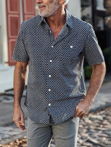 

Casual Shirt Collar Short Sleeve Short Sleeve Shirt, Blue, Blouses&Shirts