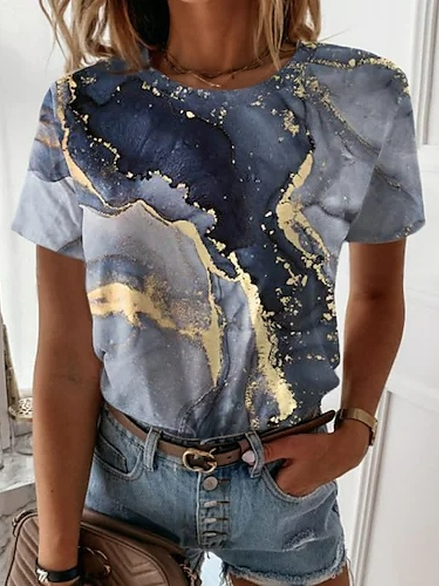 

Ombre Crew Neck Casual Short Sleeve T-Shirt, Multicolor, Tops