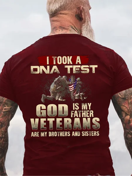 

I Took A DNA Test God Is My Father Veterans Are My Brothers and SistersCotton Short Sleeve Short Sleeve T-Shirt, Red, T-shirts